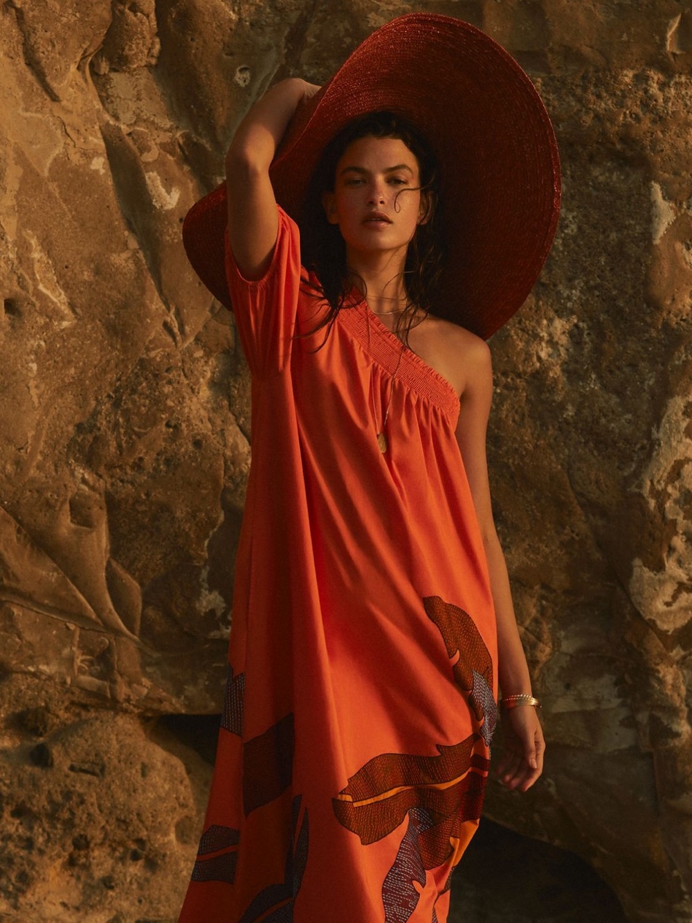 Maeve One Shoulder Embroidered Maxi Dress